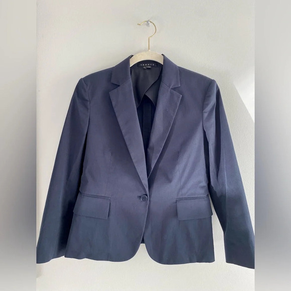 Navy Blue Theory Cotton Fitted Blazer Size  6 - Picture 1 of 12